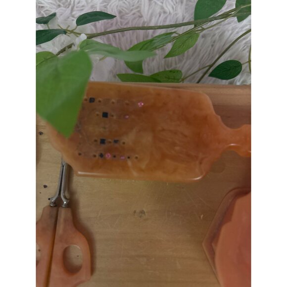 Vintage Ladies Celluloid-Bakelite Vanity  Set With Brush Scissors & Trinket Box - Picture 11 of 16